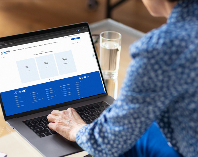 Woman browsing through the Attends Product Finder Tool